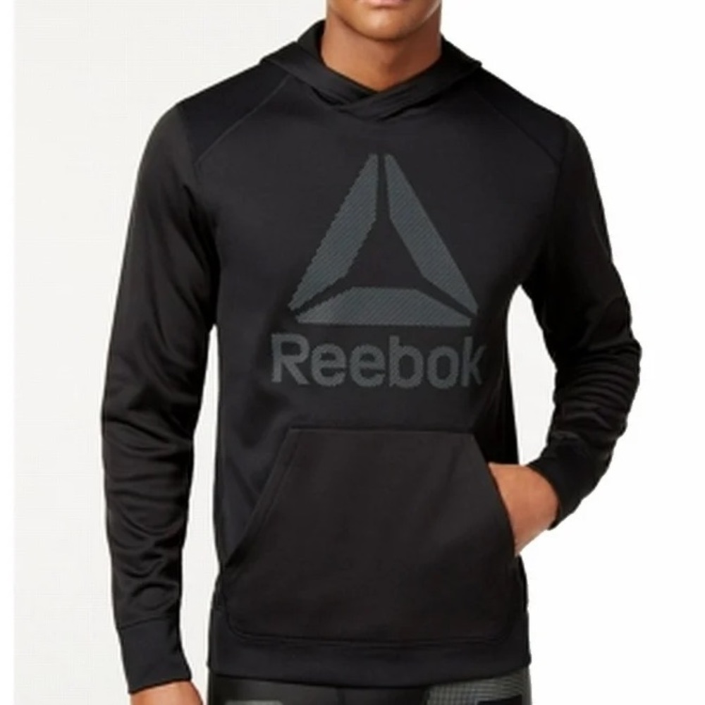 Reebok Black Mens Speedwick Hooded Logo Print Sweater